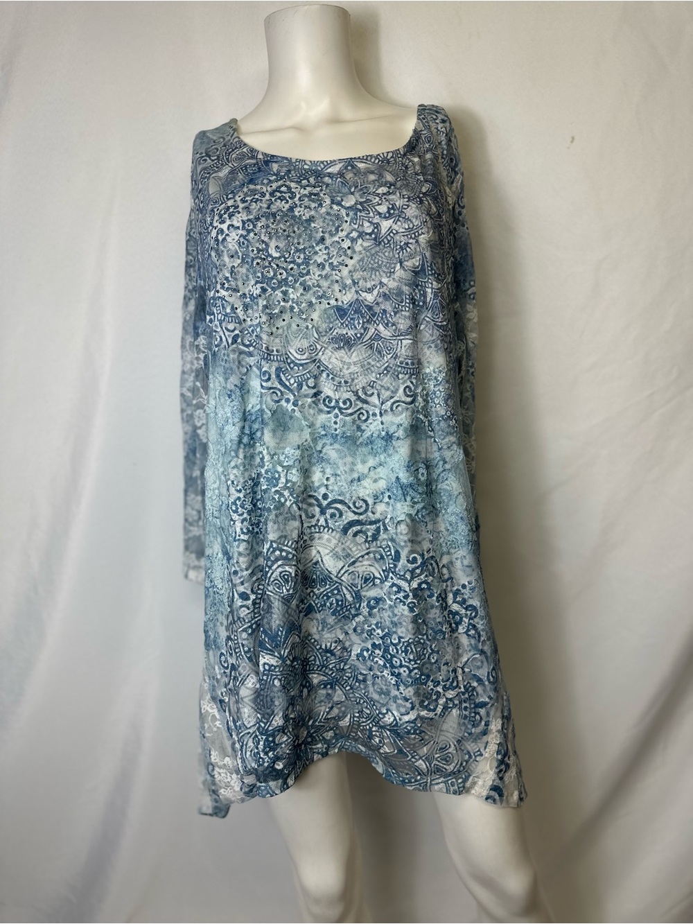 Cal Style Womens Tunic Size 2XL Made In USA Lace Mesh Overlay Lined Floral